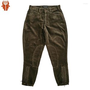 Pantalon homme Vintage coton marron velours côtelé culotte décontracté velours cavalier Amekaji moto salopette sarouel