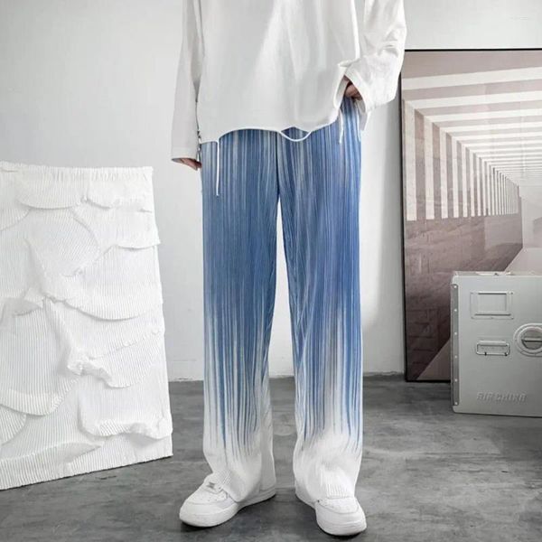 Pantalones para hombres degradado vintage color ancho de piernas ancho verano pantalones rectos plisados de verano