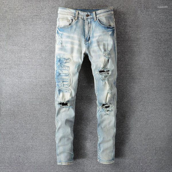 Pantalons pour hommes Vintage trou lettre patchwork hommes jean punk hip hop rétro déchiré designer jambe droite en détresse pantalon long décontracté