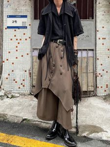 Pantalones para hombres Vintage Home Hebilla Japonés y capas de mujer Yamamoto Yohji Estilo Diseño irregular Sentido de culottes Falda suelta