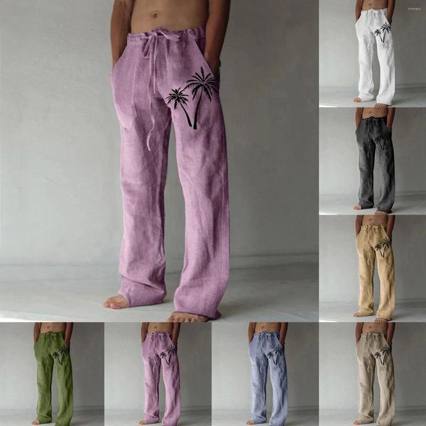 Pantalons pour hommes Vintage grande taille pour hommes décontracté coton et lin imprimé poche à lacets pantalon sport mâle 2024