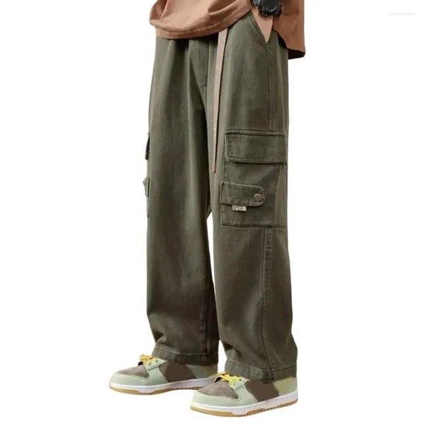 Pantalon masculin vintage cargo masculin avec taille élastique plusieurs poches de sangle de sangle de street