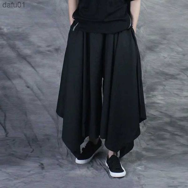 Pantalones de hombre Vintage Pantalones de hombre Elástico Casual Baggy Hakama Pantalones Hip-hop Hombres Harajuku Algodón Lino Pierna ancha Pantalones sueltos Cordón Hiphop L230520