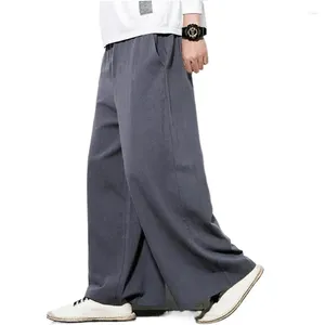 Pantalon pour hommes Vintage Hommes Large Jambe Naturel Respirant Coton Lin Solide Droit Long Plus Taille M-7XL Noir Kaki