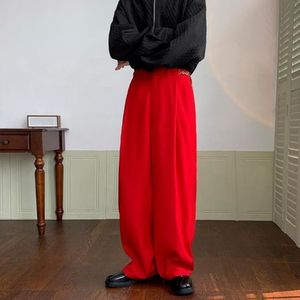 Herenbroek Vintage Persoonlijkheid Red Men Pakken broek Casual brede beenketen Koreaanse mode los rechte oversized Retro Club Wear 230515