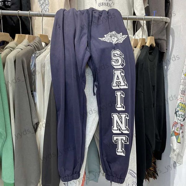 Pantalons pour hommes Vintage Saint Michael Pantalons pour hommes de haute qualité tissu lourd lavé dessin animé ange imprimé pantalons de survêtement en vrac mode de rue T231127