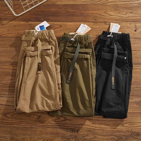 Pantalones para hombres Lavado vintage para hacer viejo cono recto suelto Herramientas multibolsillos Empalme 3D Corte vertical Casual Hombres