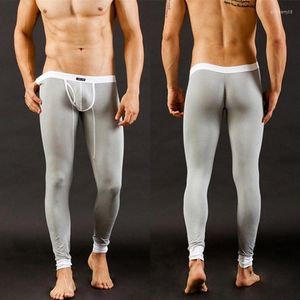 Pantalons pour hommes Leggings de maintien au chaud Caleçon long en modal fin Coupe ajustée Sexy Séparation des armes à feu Couleur unie Taille mi-haute