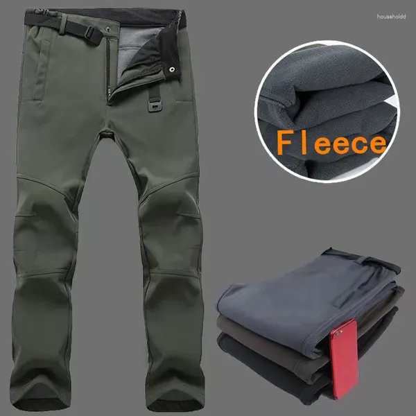 Pantalones para hombre, cálidos, elásticos, impermeables, informales, de invierno, con forro polar grueso, pantalones para exteriores, concha suave para hombre, Camping, senderismo, esquí