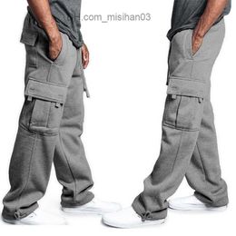 Pantalons pour hommes chauds pantalons d'hiver hommes mode épais gris Cargo pantalon polaire multi poches pantalons de survêtement mâle causal tactique Homme Streetwear Z230726