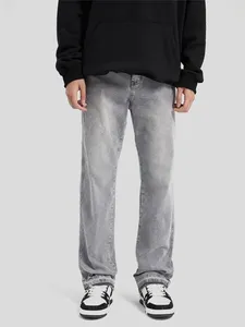 Les pantalons pour hommes lavent le gris clair pour faire un vieux jean de couleur unie avec l'ourlet Hipster Hommes et femmes