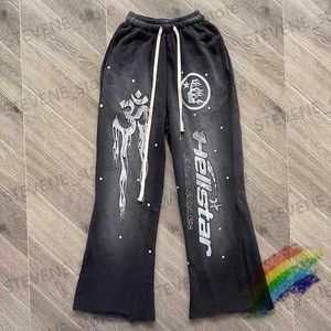 Herenbroek Gewassen Hellstar Flare Black Flame Joggingbroek Heren Dames 1 1 Beste kwaliteit Vintage Jogger Trekkoord Flare Broek T231121