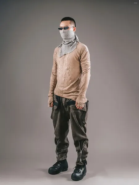 Pantalon pour hommes gaspillement du sol du sol lavé en détresse à fermeture éclair en détresse à crampes à crampes samurai hommes et femmes pantalon rétro de même style