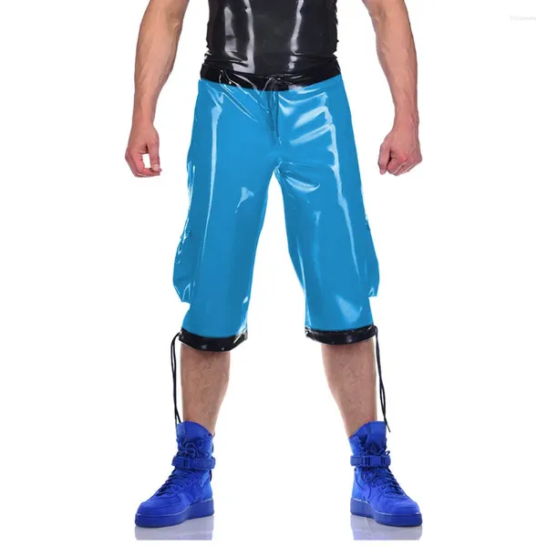 Pantalon homme Wetlook PVC cuir short droit dessin à lacets vêtements pantalon piste fête Clubwear haute rue décontracté