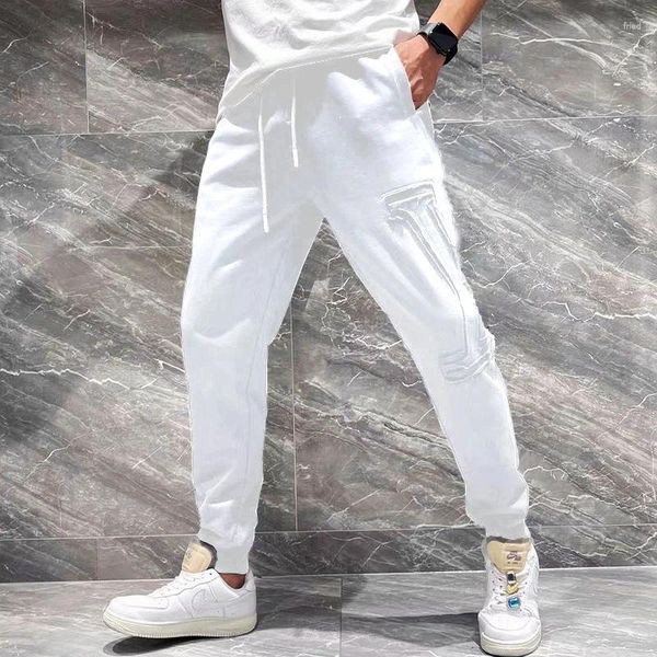 Pantalon pour hommes Blanc Casual Streetwear Mode L Lettre Patchwork Pantalons à lacets