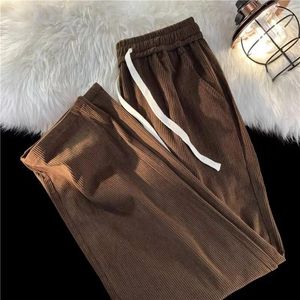 Pantalones para hombres Pana blanca 2024 Moda coreana Color sólido Casual Recto Baggy Drape Ropa masculina Pantalones S-3XL