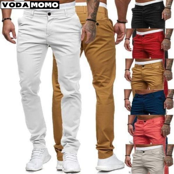 Pantalones de hombre blanco caqui amarillo hombres Casual Slim transpirable clásico pantalones para cuatro estaciones Streetwear pantalón masculino de alta calidad