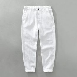 Herrenhose Weiße Leinenhose für Männer Sommer Strand Lose gerade Freizeithose Atmungsaktive Hose Vintage Herrenkleidung 231107