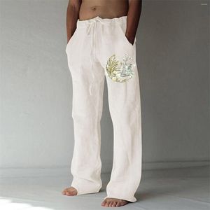 Pantalons pour hommes White Power Mens Fashion Casual Imprimé Poche en lin à lacets Grande taille