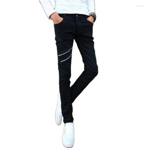 Pantalones para hombres Venta al por mayor 2022 Moda Casual Hip Hop Doble cremallera Adolescentes Slim Jeans Hombres Otoño Coreano Negro Skinny Pantalones