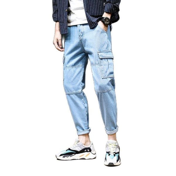 Pantalones de hombre al por mayor 2022 moda Denim Casual Tooling Jeans hombres sueltos Multi Pocket pies Beam marca coreana Primavera Verano PantsMen's