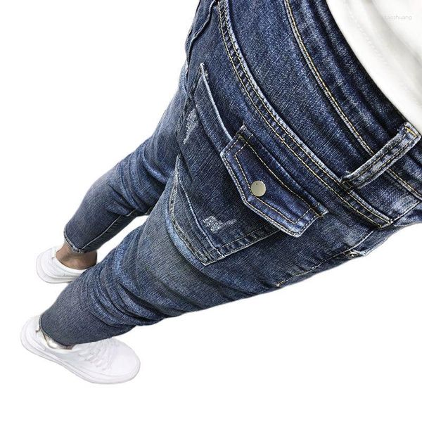 Pantalones para hombres al por mayor 2023 personalidad de herramientas lavados de pies azules jeans de moda y verano lápiz social coreano