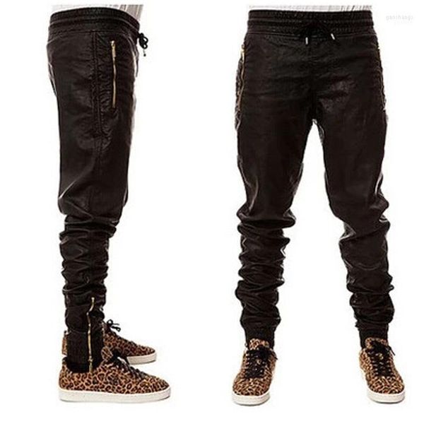 Pantalons pour hommes en gros - Cool Man Hip Hop Big Snd Tall Fashion Zippers Jogers Pant Joggers Dance Urban Clothing Mens Faux Leather Pants1