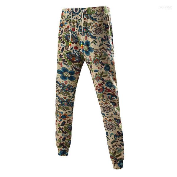 Pantalones de hombre al por mayor- Pantalones de chándal de algodón y lino Hombres Fitness Hip Hop Ropa Cargo Joggers casuales Slim Fit Patrón Impreso Pantalones masculinos