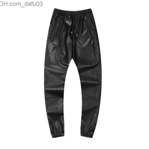 Pantalons pour hommes en gros mode PU cuir Joggers hommes pantalons Faux cuir rue pantalons de survêtement hommes Hip Pop Jogging Pantalon Homme Plus la taille 42 YA061 Z230720