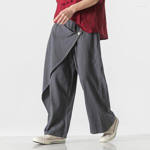 Pantalon pour hommes large 2023 jambe femmes chinois été coton Style hommes lin haute rue Vintage mâle longue épissé Hanfu