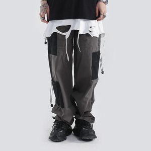 Pantalones para hombres pierna ancha gran bolsillo cargo pantalón hombres japonés streetwear moda suelta casual ciudad niños niñas hombres mujeres pantalones parejahombres