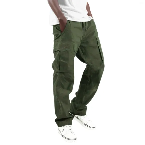 Pantalon Cargo à jambes larges pour hommes, multi-tissé, poches, taille décontractée, couleur unie, sport, corde de pied, tendance de rue
