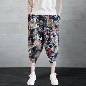 Herenbroeken Wide-pijpen Chinese stijl Retro print bijgesneden broek met zijzakken Elastische taille Drawing Casual voor de zomer