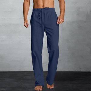 Pantalones de hombre, ropa de calle de pierna ancha, Color sólido con cintura elástica, cordón, pantalones de Fitness elegantes para deportes