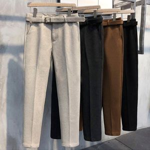 Pantalones de hombre invierno 2023 otoño talla grande lana hombres vestido de negocios Casual Delgado traje de boda pantalón Oficina Social pantalones largos L103