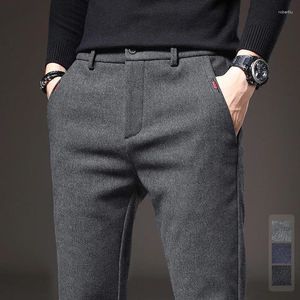 Herenbroek winter geborsteld stof casual mannen dikke zakelijke mode Korea slank fit stretch grijs blauw zwarte broek mannelijk 38