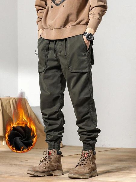 Pantalon Cargo pour homme, multi-poches, épais et chaud, en polaire, Streetwear, Slim, décontracté, en coton, jogging thermique, hiver