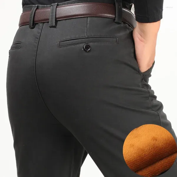 Pantalons pour hommes Hiver Polaire Hommes Casual Épaissir Chaud Taille Haute Moyen Âge Hommes Coton Business Droit Long Pantalon Plus Velours