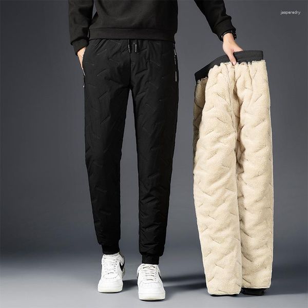 Pantalones para hombres Winter Fleece espesas pantalones de chándal cálidos a prueba de agua casual pantalones de lana gran tamaño machos grises negros