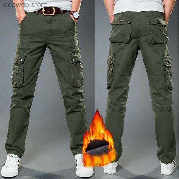 Pantalons pour hommes Pantalon tactique chaud en polaire d'hiver pantalon en coton zippé pantalon Cargo vert armée ample décontracté Plus pantalon d'outillage épais taille 40 T240108