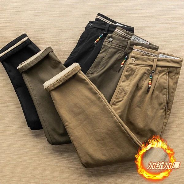 Pantalons pour hommes Hiver Heavyweight Polaire Hommes Vêtements Épaissir Chaud Rétro Cargo Pantalon Smart Casual Wear Velours Thermique Randonnée Trekking