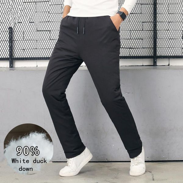 Pantalones para hombres Invierno Alta calidad Pato blanco Abajo Hombres Telas elásticas gruesas Pantalones rectos Slim Fit Cordón Pantalones casuales Hombres