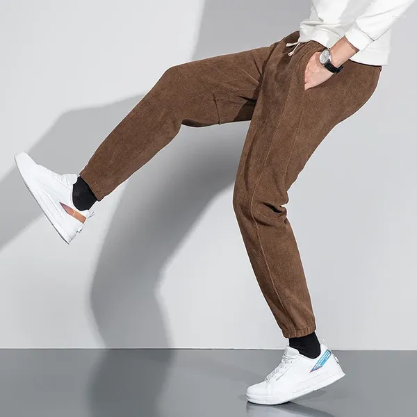 Pantalones para hombres Hombres de invierno Thic Pana Gris Caqui Forro polar Poliéster Spandex Tela mezclada Pantalones acogedores Ropa cómoda Ropa masculina