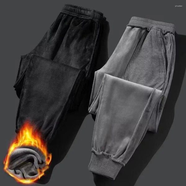 Pantalones de invierno para hombre, pantalones gruesos con cordón elástico en la cintura, pantalones con banda en el tobillo, pantalones deportivos holgados de felpa hasta el tobillo, pantalones de chándal para correr