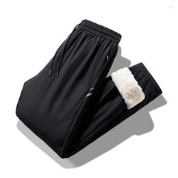 Pantalones de invierno para hombre, pantalones de chándal gruesos, pantalones con cordón informales, forro de piel de terciopelo cálido de lana, alta calidad K571