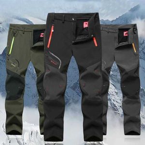 Herenbroek Winter geplooide wandelbroeken voor heren Winter waterdicht en winddichte buitenshuis Soft Shell Rain Pants voor wandelcamping en skiën J240507