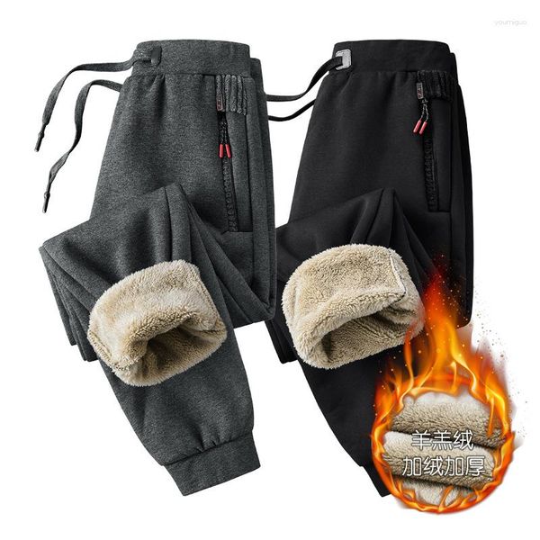 Pantalons pour hommes hiver plus velours épaissi sport agneau cachemire lâche pantalon décontracté bouquet pieds garde chaude