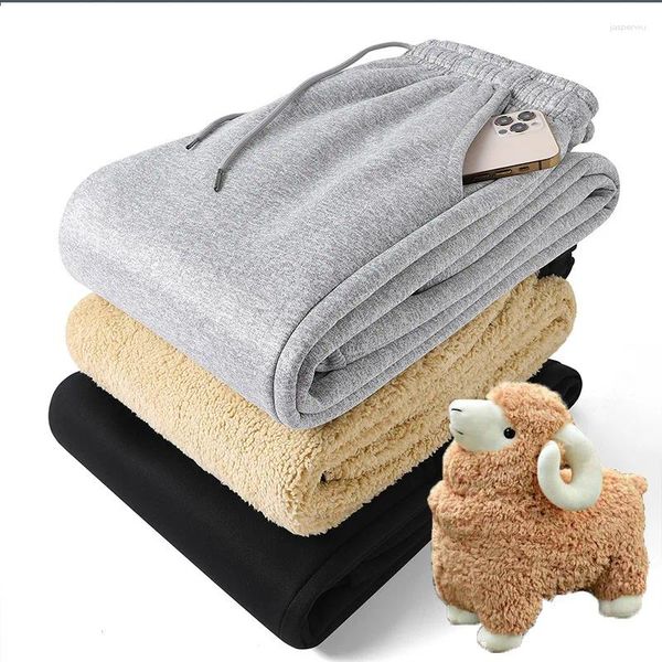 Pantalones para hombres invierno peluche hombres casuales negros grises deportivos overos de overos largos callos cálidos espesos de espesas