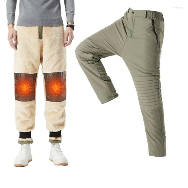 Pantalones para hombres invierno grueso grafeno autónomo autodirador al aire libre rodilla tibia a prueba de viento pantalones termales