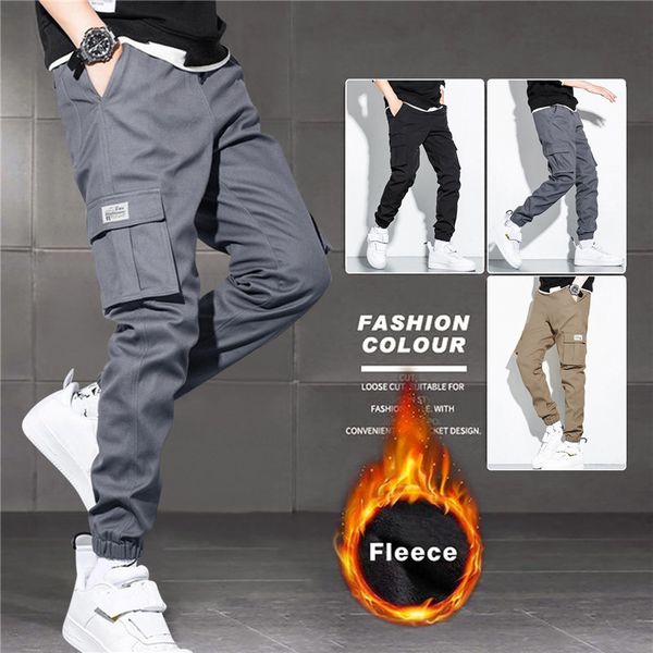 Pantalones de invierno para hombre, pantalones Cargo gruesos y cálidos de lana, ropa de calle para hombre, pantalones negros de talla grande para correr, pantalones térmicos informales para hombre, pantalones 3xl para hombre 230211